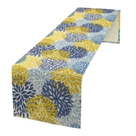Camino de mesa de flores de Dalia y color azul amarillo, decoración de mesa geométrica moderna para decoración de fiesta en el hogar, 13 x 70 pulgadas