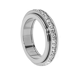 Pingyongchang Anxiety Rings Titanium Steel Spinner Fidget Band Rings for Women Ladies Cubic Zirconia Relieving Anxiety Wedding Promise Lucky Statement Rings-6
