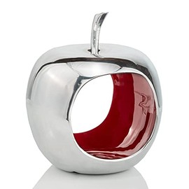 Modern Day Accents 3372 Manzana Abierta Open Red Apple Bowl, Silver, Red Decor, Bowl Fillers, Home Decor, Aesthetic Room Decor, Decorative Bowl, Kitchen Counter Decor, Table Decor, 11.5"Lx10"Wx13.5"H