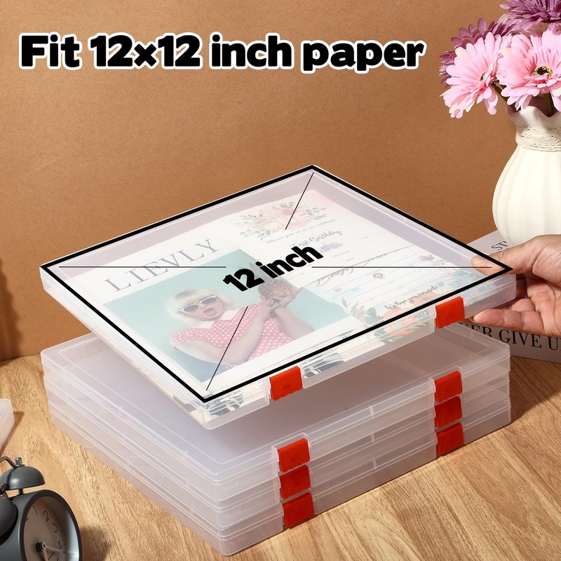 Rainmae 12"x12" Scrapbook Paper Storage, Stackable Plastic File Storage Box,