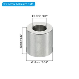PATIKIL M5 Stainless Steel Spacers, 10 Pcs Metal Spacers Stainless Steel 5.2mm ID x 10mm OD x 10mm L Stainless Steel Spacer Screw Standoff Round for 1/5inch or M5 Screw Bolts