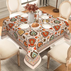 ZORKET Square Tablecloth 70 x 70 Inch, Stain Resistant Wrinkle Free Card Table Tablecloth Vintage Boho Square Table Cloth Cover for Dinner Party Picnic Decor