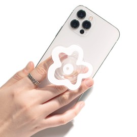 OnTheGrip Cute Transparent Daisy Flower Shape Design Mobile Phone Grip Multi Functional Collapsible Stand Holder for Smartphone Tablet Cell Phone Accessory (White)