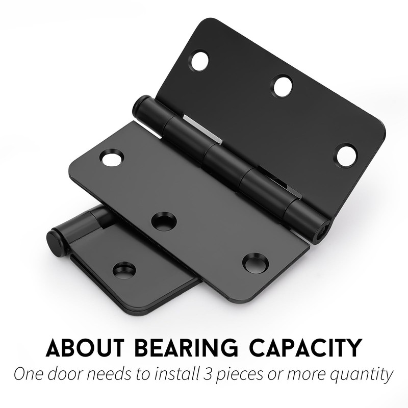 goldenwarm 6Pack Door Hinges Black Matte 3.5 Inch Rounded Black