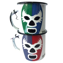 Dúo Pocillos De Peltre Taza Máscara Luchador Shishitas BY MEXICO 360 mililitros