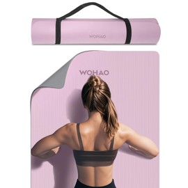 WOHAO Extra Thick 8mm Yoga Mat, 72"x28" Two-Sided Non-Slip Exercise Mat, Non-Toxic & Odorless with Carrying Strap for Yoga, Pilates, Home Gym (Taro Purple+Gray, 183 * 70 * 0.8cm)