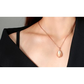 Epinki Ash Jewellery for Women, Rose Gold Teardrop Ashes Urn Stainless Steel Pendant Necklace Memorial Necklace Chain 20 Inch