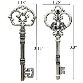Makhry Mixed 20 Extra Large Antique Silver Finish Skeleton Keys Rustic Key for Wedding Decoration Favor(Antique Silver)