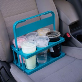 Portable Drink Carrier, Reusable Coffee Cup Holder, Drink Caddy for Grande, Venti, Trenta Drink Carrier for Delivery Ubereats Doordash Postmates Grubhub Drivers (Bondi Blue)