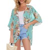 Ladies Chiffon Open Front Cardigan Printed Tops Solid Colour Kimono