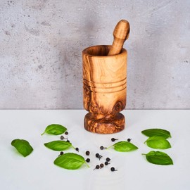 Mortar Height 12 cm Olive Wood Mortar Pestle Cylindrical Wood Spice Mill Kitchen Natural Unique Wood
