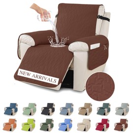 XINEAGE 100% Waterproof Recliner Chair Covers with Elastic Straps, Nonslip Reclining Couch Covers Washable Recliner Couch Cover with Pockets Furniture Protector for Pets Dogs (Coffee, 30")