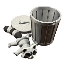 Gray Raccoon Fidget, Flexible Stress Toy, Trash Panda Fidget, Printed Articulated Toy, Raccoon Figurine Toy, Fun Stress Relief Toy, Perfect for Kids and Adults, Comes complete with Trash Can