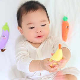 【Reduced Moro Reflex Rattle/Made in Japan】Baby Toy for 0 Months Newborns, Ultra-Lightweight Gift【Washable/BPA Free】 (Watermelon & Bok Choy)