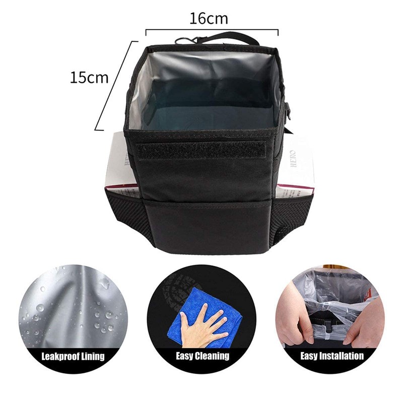 YEL Car Trash Can - Black, Cloth, 6L, Waterproof, Adjustable,