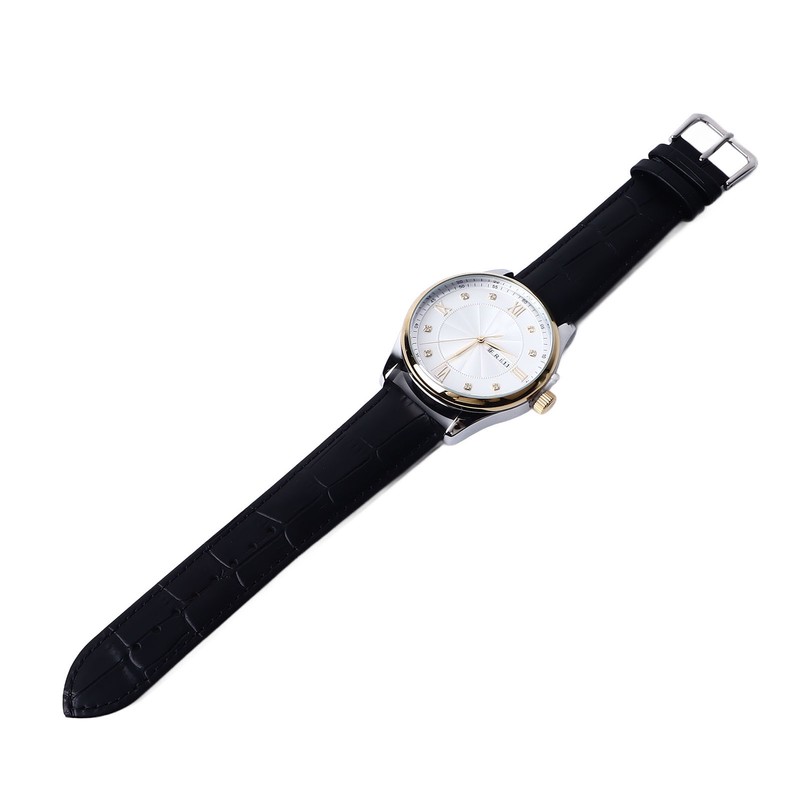 Men Quartz Watch Double Calendar Accurate Time PU Leather Strap