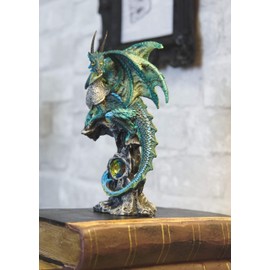 Ebros Gift Battle Suit Armored Green Pagoda Dragon Perching On Gemstone Rock Pillar Statue 6.75" Tall Fantasy Legends Dungeons and Dragons Collectible Statue Decor