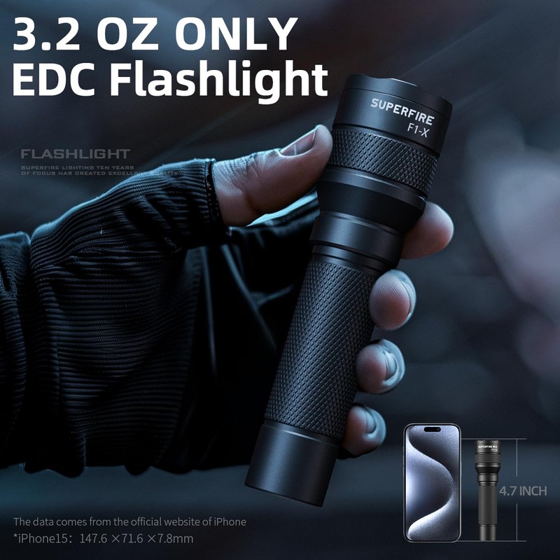 SuperFire Tactical Flashlights Compact, Zoomable Small Flashlight with Powerful Chips,