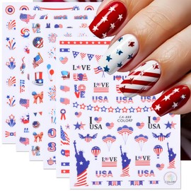 4th of July Nail Art Stickers Decals American Flag Patriotic Independence Day Nail Decals 6PCS USA Flags Statue of Liberty 3D Self-Adhesive Nails Design Stickers for Memorial Day Nail Art Decorations