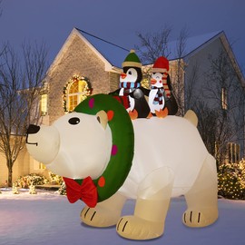 HYRIXDIRECT 8FT Giant Christmas Inflatable Polar Bear Decorations Outdoor Christmas Inflatables with Led Lights for Holiday Yard Decor Christmas Xmas Indoor Outdoor Yard Decorations