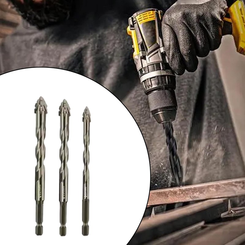 Milageto 3Pcs Four Flute Sawtooth Eccentric Drill Bits Hexagon Shank