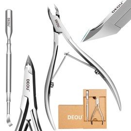 DEOU professional cuticle scissors, salon manicure tools, stainless steel eyelash trimmer, Manicurist nail care blade, extremely sharp, for women's manicure (Cuticle scissors+Steel push)