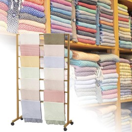 Gold Freestanding Metal Scarf Display Stand, Double-Sided Scarf Floor Standing Display Rack, Belt Shawl Hijab Organizer for Boutique Display, Commercial Home