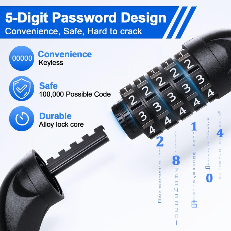 Bike Lock, 5 Digit Combination Heavy Duty Anti Theft Bicycle