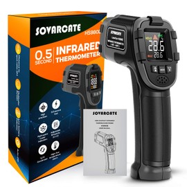 Infrared Thermometer SOVARCATE Digital Precise Contactless -32 °C to 600 °C - Adjustable Emissivity - Alarm Function at High/Low Temperature - LCD Colour Display Laser Thermometer Pyrometer
