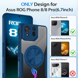 HikerClub Magnética Soporte Funda para ROG Phone 8/8 Pro (2024), 360 Giratorio Magnético Teléfonos Soporte Antihuella Dactilar Telefono Carcasa, Azul