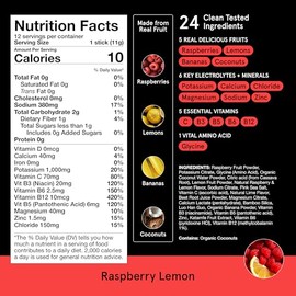 DryWater® Electrolyte + Vitamin Hydration Powder Packets, Raspberry Lemon (Stevia-Free), 1,000mg Potassium, Real Organic Fruit, NSF Certified Sport, N