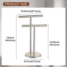 SHUNLI Hand Towel Holder Stand, Double Towel Rack Free Standing for Bathroom Countertop, T-Shape Hand Towel Stand for Stainless Steel (Brushed Nickel)