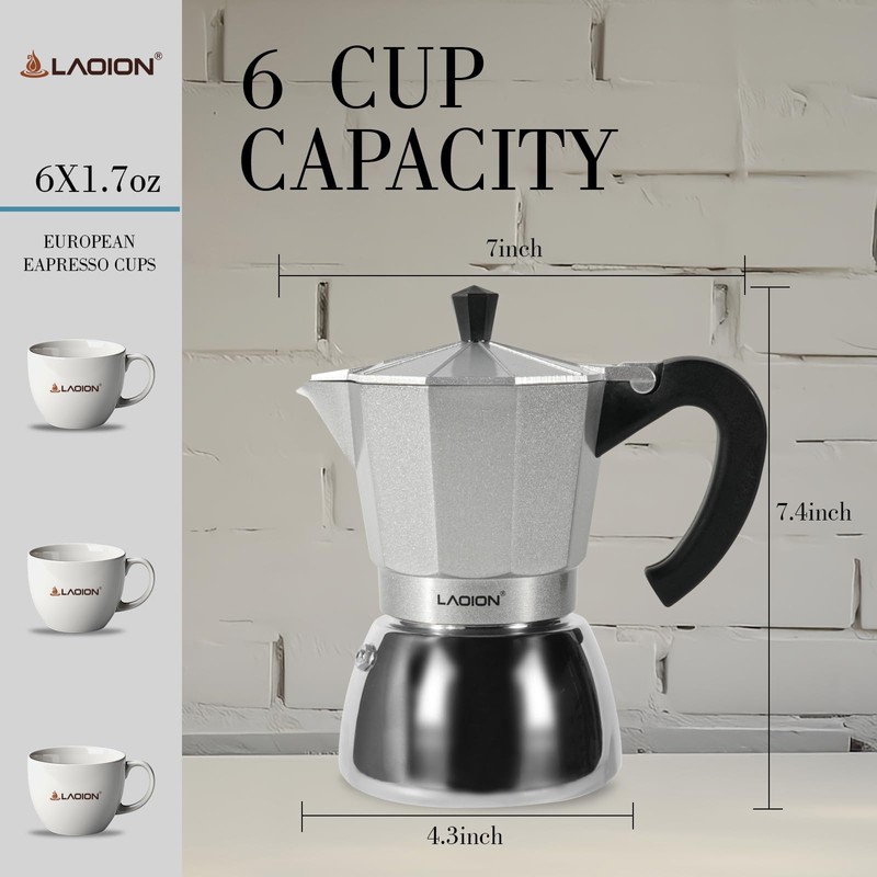 LAOION Stovetop Espresso Maker, 6Cup Moka Pot, Espresso Machine Compatible