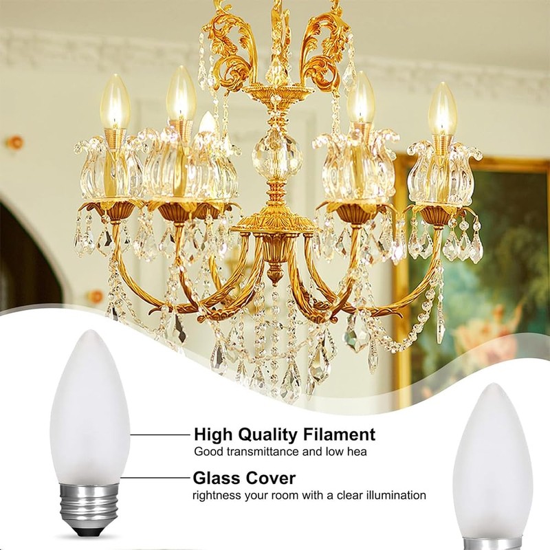 Jacqings 60 Watt Incandescent Light Bulbs, Medium E26 Candelabra Base