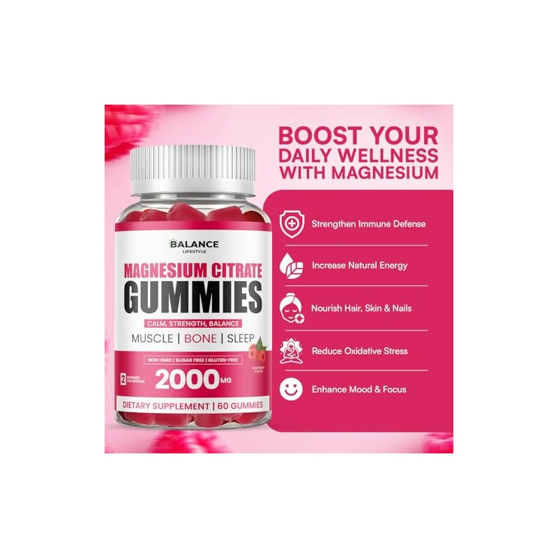Magnesium Citrate Gummies, 400mg of Elemental Magnesium & 90mg Vitamin