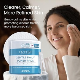 LA PURE Almohadillas de tóner coreanas para cara, almohadillas exfoliantes sin alcohol con hamamelis, centella asiática y niacinamida para exfoliar, h