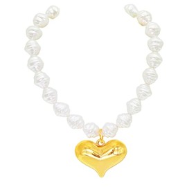 Vintage Pearl Heart Charm Choker Necklace Baroque Irregular Imitation Pearls Necklaces Birthday Wedding Jewelry