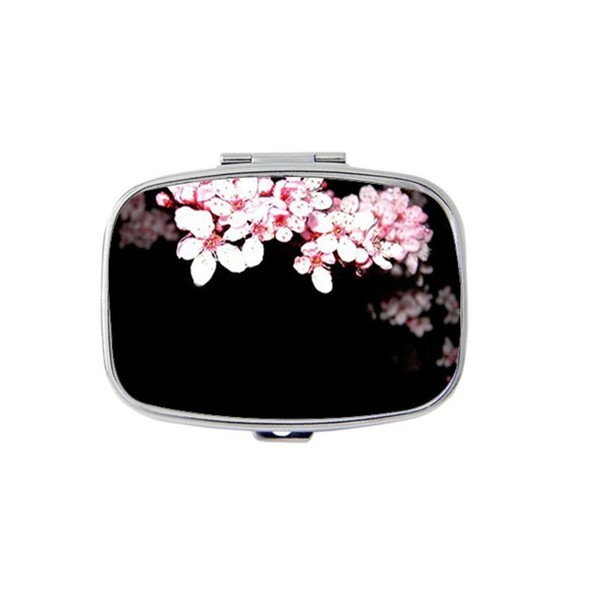 Custom Fashion Rectangular Pill Box Tablet Holder Wallet Organizer Pocket Case (Cherry Blossom Flower)