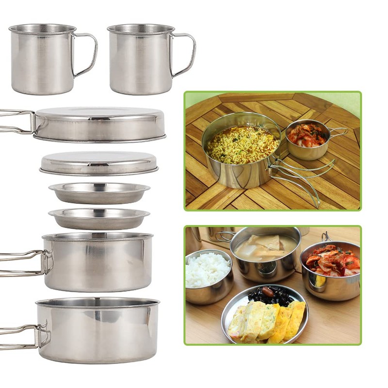 Lixada Camping Cookware Mess Kit 8PCS Stainless Steel Cooking Pot