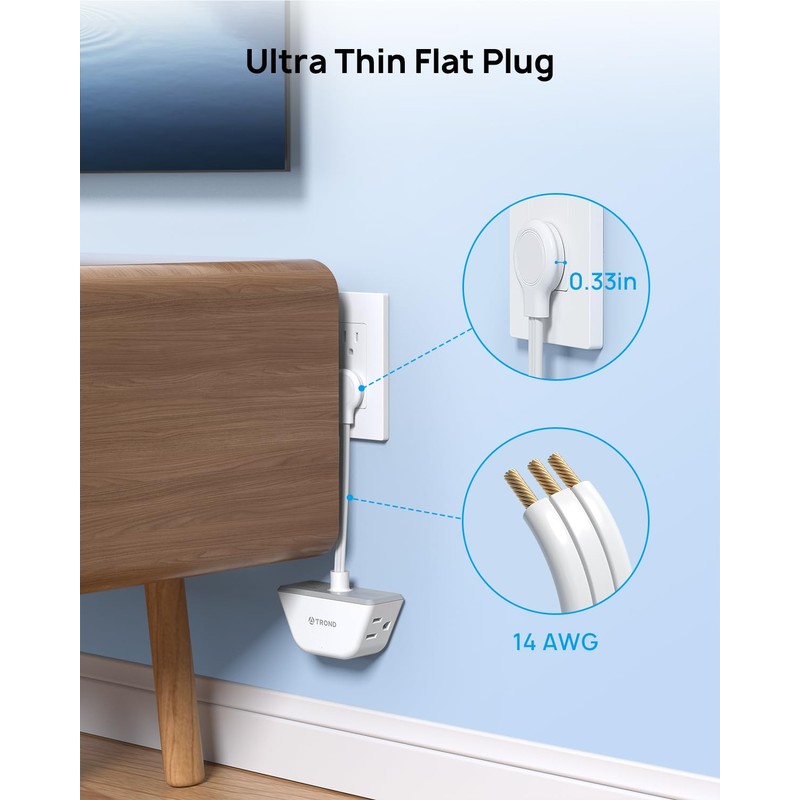 TROND Flat Outlet Extender with 6 Inch Cord - 3