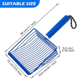 XSBAIHUO cat Litter Scooper， 2-in-1 Detachable Ergonomic Handle, Metal, Bar Grid Shape with Suspendable Cord ，Suitabla for Cat Litter Box (Blue)