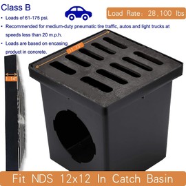 DuuMuut Cast Iron Drain Grate 12x12 in for NDS Catch Basin, B-Class 28100 lbs Heavy-Duty Driveway Channel Cover for Polylok, Outdoor Trench Drainage Grate, Square Metal Sewer Cover (True 11.7x11.7)