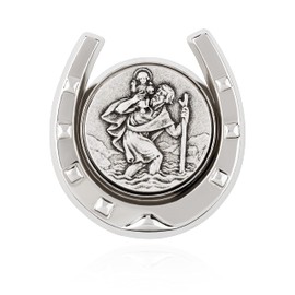 NKlaus 11425 Car Plaque Patron Saint Horseshoe 3D Saint Christopher Magnetic Holder 4 cm