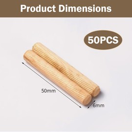 50 Pcs Wooden Dowels, 6mm*50mm Wood Dowel Rods, Beveled Wood Pins, Hard Round Wooden Plugs With Grooves for Drawer, Cabinet, Door, Chair, DIY, Carpentry