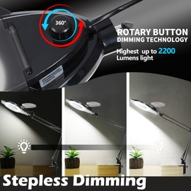 KIRKAS 10X & 30X Magnifying Glass with Light and Stand, 2,200 Lumens Stepless Dimmable Real Glass Lens LED Magnifying Lamp, Lighted Magnifiers for Close Work,Sewing,Crafts,Hobbies,Reading,Black