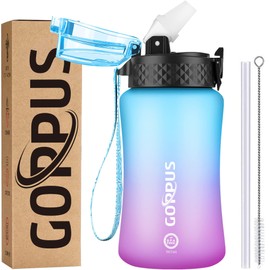 GOPPUS 350ml/12oz Trinkflasche Kinder mit Strohhalm Wasserflasche für Kohlensäurehaltige Getränke BPA-frei Kindertrinkflaschen mit Zeitmarkierung für Mädchen Auslaufsicher Flasche Kids Water Bottle