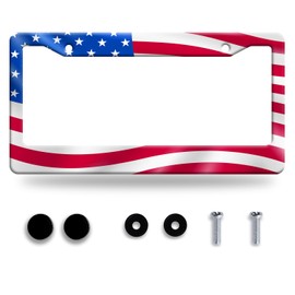 Personalise Classic American Flag License Plate Frame License Plate Frames Car Universal Stainless Steel Accessories Cars Decor with 2 Holes and Screws Fits Standard US Vehicles Size 12.2 x 6 Inches