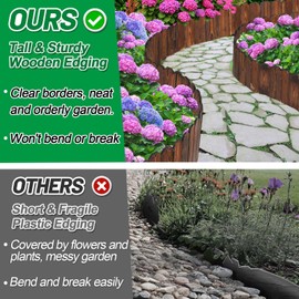 Wooden Garden Edging - 2pcs 6.6ft x 11.8in Pine Landscape Border, Flexible Weather-Resistant Fences for Decorate Spring Outdoor Patio Yard Lawn Flower Beds