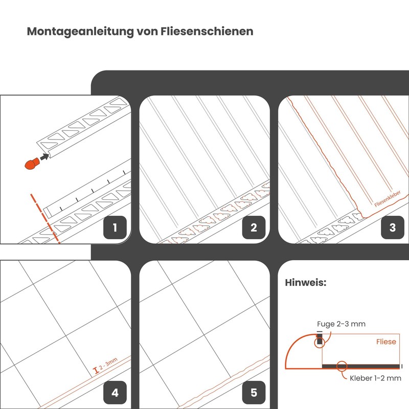 Dalsys Inner Corner for Tile Rail Quarter Circle Profile Brushed