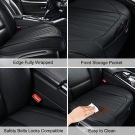 BWTJF Black Car Seat Cover 2 Pack, Universal Leather Front Seat Covers Bottom Protector, Anti-Slip and Full Wrapping Edge Compatible with Most of Vehicles - SUVs/Sedans/Pickup Trucks